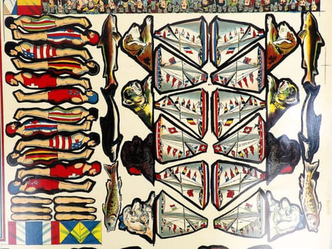 Championnat International de Natation. Jeu de Société Original. Planche en chromolithographie. [JEU ANCIEN - NATATION] . SAUSSINE. 