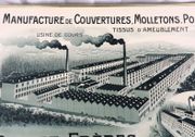 Manufacture de Couvertures, Molletons, Portières. Tissus d'Ameublement. Usine de cours. Impressions, Blanchiment, Teinture, Filature, Tissage, Apprêts. Usines des Moulins. Poizat frères, Cours, Rhône, France [AFFICHE ORIGINALE]  par POIZAT FRERES.  - Image 5