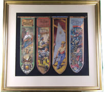 4 Projets d'étendards : les horlogers, les fondeurs et ciseleurs, les miroitiers et la fédération des métiers d'art. Aquarelle originale signée [MÉTIERS - ARTISANAT - CORPORATION].  par VERGNOLET, Tony. 