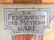 4 Projets d'étendards : les horlogers, les fondeurs et ciseleurs, les miroitiers et la fédération des métiers d'art. Aquarelle originale signée [MÉTIERS - ARTISANAT - CORPORATION].  par VERGNOLET, Tony.  - Image 7