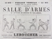 Salle d'Armes et exercices de défense en tous genres. [ESCRIME - BOXE - PUBLICITÉ ANCIENNE - EPHEMERA]  par LEBOUCHER.  - Image 1