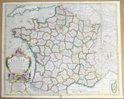 Carte de la France divisée en 85 départemens suivant les décrets de l'Assemblée Nationale, sanctionnés en 1792, dressée sur les Mémoires de l’Académie des Sciences, Augmentée de tous les Pays qui sont aujourd’huy le Théâtre de la Guerre dans les Pays-Bas l’Allemagne, la Savoye, l’Italie &c &c. Avec les Routes Générales et Particulières du R[oyau]me. Par DESNOS, Ingén[ieu]r. Géographe des États de Danemark, rue St Jacques, au Globe. 1792.  par DESNOS (Louis-Charles).   - Image 1