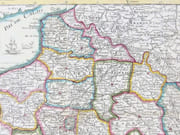 Carte de la France divisée en 85 départemens suivant les décrets de l'Assemblée Nationale, sanctionnés en 1792, dressée sur les Mémoires de l’Académie des Sciences, Augmentée de tous les Pays qui sont aujourd’huy le Théâtre de la Guerre dans les Pays-Bas l’Allemagne, la Savoye, l’Italie &c &c. Avec les Routes Générales et Particulières du R[oyau]me. Par DESNOS, Ingén[ieu]r. Géographe des États de Danemark, rue St Jacques, au Globe. 1792.  par DESNOS (Louis-Charles).   - Image 15