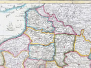 Carte de la France divisée en 85 départemens suivant les décrets de l'Assemblée Nationale, sanctionnés en 1792, dressée sur les Mémoires de l’Académie des Sciences, Augmentée de tous les Pays qui sont aujourd’huy le Théâtre de la Guerre dans les Pays-Bas l’Allemagne, la Savoye, l’Italie &c &c. Avec les Routes Générales et Particulières du R[oyau]me. Par DESNOS, Ingén[ieu]r. Géographe des États de Danemark, rue St Jacques, au Globe. 1792.  par DESNOS (Louis-Charles).   - Image 20