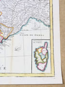 Carte de la France divisée en 85 départemens suivant les décrets de l'Assemblée Nationale, sanctionnés en 1792, dressée sur les Mémoires de l’Académie des Sciences, Augmentée de tous les Pays qui sont aujourd’huy le Théâtre de la Guerre dans les Pays-Bas l’Allemagne, la Savoye, l’Italie &c &c. Avec les Routes Générales et Particulières du R[oyau]me. Par DESNOS, Ingén[ieu]r. Géographe des États de Danemark, rue St Jacques, au Globe. 1792.  par DESNOS (Louis-Charles).   - Image 3