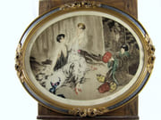 Masques orientaux pour 2 élégantes. Eau-forte originale, en couleurs, signée.  par ROSSI (Alberto ?, Turin, 1858 – 1936 ?).  - Image 1