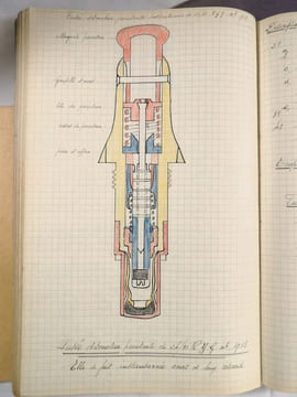 Cours d'Artifices de l'École Centrale de Pyrotechnie. Bourges, 1937. Ensemble de 5 cahiers manuscrits. . ÉCOLE CENTRALE DE PYROTECHNIE DE BOURGES.