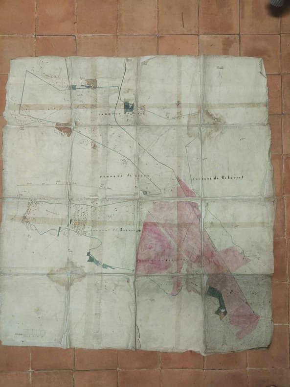 Plan parcellaire dessin&eacute; &agrave; la main - communes de Cazaubon-Gabarret-Cr&eacute;on-Herr&eacute;-Lagrange. (Landes et un peu du Gers). Anonyme.