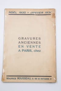 Gravures anciennes du XVIIe au XIXe siècle en noir et en couleurs des écoles française et anglaise. Gravures documentaires, caricatures, costumes, lithographies, portraits, sports, vues de France et de pays étrangers. En vente aux pris marqués chez Maurice Rousseau, 25 rue de Chateaudun, 25. Paris - IXe.