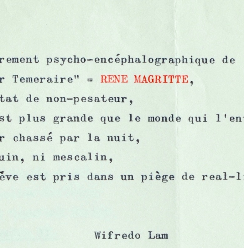 Rare texte surréaliste de Wifredo Lam, au sujet de Magritte. Wifredo Lam (1902-1982) Peintre surréaliste cubain.
