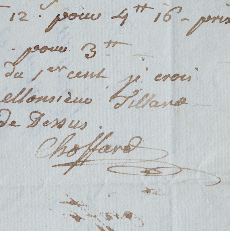 Belle lettre du graveur et dessinateur Choffard à Tilliard, en 1782. Pierre-Philippe Choffard (1730-1809) Dessinateur et graveur français. Fameux ...