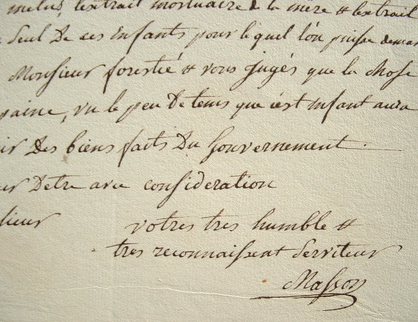 Le général Masson intervient pour des orphelins de Morlaix.. Jean Augustin Masson (1749-1808) Génétal de l'Empire, il sert dans l'artillerie de marine