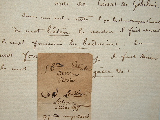 Notes de Court de Gébelin sur l'étymologie arabe.. Antoine Court de Gébelin (1719-1784) Erudit protestant, auteur du Monde primitif analysé et comparé ...