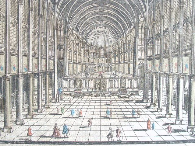 Vue d'optique de l'intérieur de la cathédrale de Notre-Dame-de-Paris. XVIIIe.. 