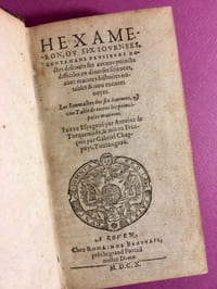 Hexameron, ou six journées, contenans plusieurs doctes discours sur aucuns points difficiles en diverses sciences, avec maintes histoires notables & non encore ouyes. Fait en Espagnol par Antoine de Torquemade, & mis en françois par Gabriel Chappuys, Tourangeau.