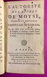L'Autorité des Livres de Moyse, établie et défendue contre les incrédules.