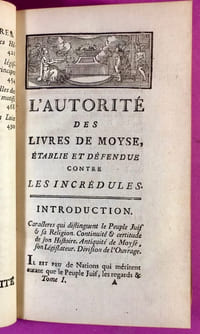 L'Autorité des Livres de Moyse, établie et défendue contre les incrédules.