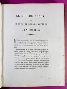 Le Duc de Berry, ou Vertus et belles actions d'un Bourbon.. HOCQUART, Edouard.