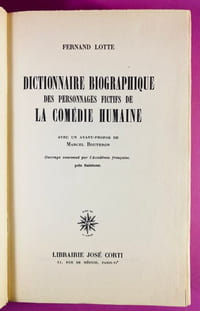 Dictionnaire biographique des personnages fictifs de la comédie humaine ; [suivi de ] Dictionnaire des personnages fictifs anonymes