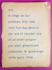 Le Siège de l'air. Poèmes 1915-1945, avec huit duo-dessins par Arp et Taeuber-Arp et un avant-propos par Alain Gheerbrant (envoi de ce dernier à Jean Leymarie)