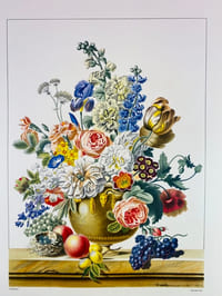 Nature morte aux fleurs, fruits et nid d'oiseau (planche issue de La Flore Pittoresque)