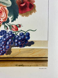 Nature morte aux fleurs, fruits et nid d'oiseau (planche issue de La Flore Pittoresque)