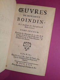 Oeuvres de Monsieur Boindin, de l'Académie des Inscriptions & Belles Lettres. Tome premier contenant ses pièces de théâtre, et ses conjectures sur le mérite d'Homère. Tome deuxième contenant des Remarques sur les sons de la langue et sur les noms des Romains (...)