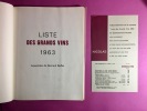 Liste des grands vins 1963, aquarelles de Bernard Buffet.. BUFFET, Bernard ; VINS NICOLAS.