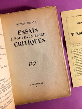 Essais et nouveaux essais critiques [envoi de l'auteur et courrier manuscrit]. ARLAND, Marcel.