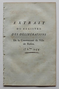 Extrait du Registre des Délibérations de la Communauté de Ville de Redon.