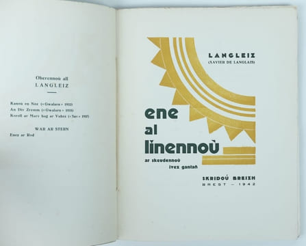Ene al linennoù, ar skeudennoù ivez gantañ.. LANGLEIZ [LANGLAIS, Xavier de].