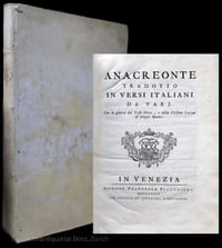Anacreonte Tradotto In Versi Italiani Da Varj. Con la giunta del Testo Greco, e della Versione Latina di Giosue Barnes.