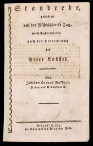 Standrede, gehalten auf der Richtstätte in Zug, den 29sten Augustmonat 1821, nach der Hinrichtung des Peter Knüssel.