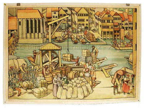 Marché au moyen-âge - Handel in einer mittelalterlichen Stadt - Mercado nel medioevo.. Boesch, Paul (1889-1969):
