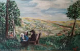 Landschaft, im Vordergrund zwei Menschen auf einer Bank.. Eckertz, Waldemar (1878–1947):