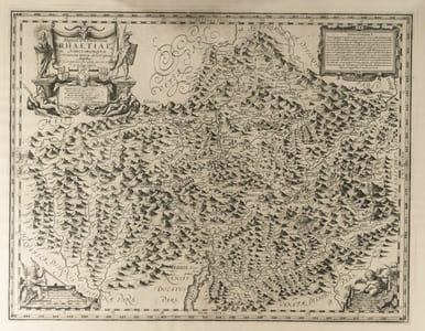 Neue Karte des alpinen und verbündeten Rätien und seiner Untertanengebiete. - Die Rätia-Karte von Fortunat Sprecher von Bernegg und Philipp Klüwer aus dem Jahre 1618.