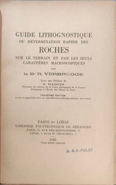 Guide lithognostique ou détermination rapide des roches sur le terrain et par les seuls caractères macroscopiques. R. Verbrugge