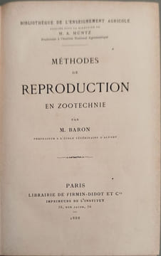Méthodes de reproduction en zootechnie. M. Baron