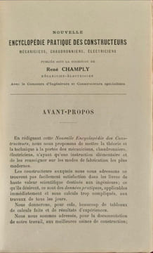 Nouvelle encyclopédie pratique des constructeurs mécaniciens chaudronniers électriciens. Pompes et élévateurs de liquides - TOME 19. René Champly