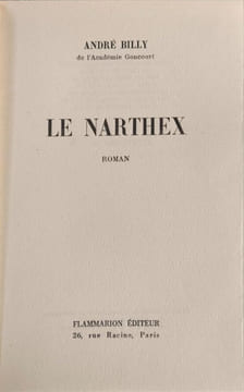 Le Narthex EO numérotée 5/10. ANDRÉ BILLY