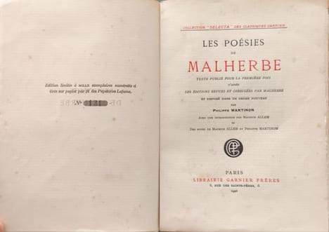 Les Poésies de Malherbe - numéroté 131/1000 sur papier pur fil. Malherbe