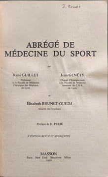 Abrégé de médecine du sport. GUILLET René GENETY Jean et BRUNET-GUEDJ Elis