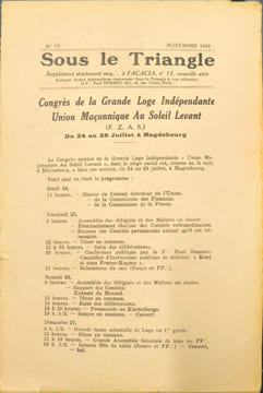 Sous le Triangle N°13 - congrés de la grande loge indépendante union maçonnique au soleil levant. Collectif