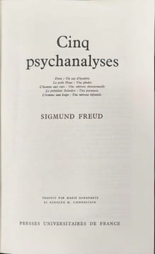 Cinq psychanalyses. S. Freud