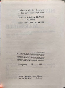 Histoire de Marseille - EO Numérotée sur velin special. Edouard Baratier