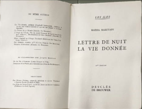 Lettre de nuit la vie donnée. Raïssa Maritain