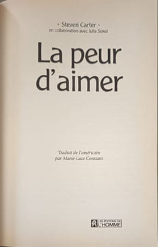 La Peur D'Aimer. Carter Steven Sokol Julia