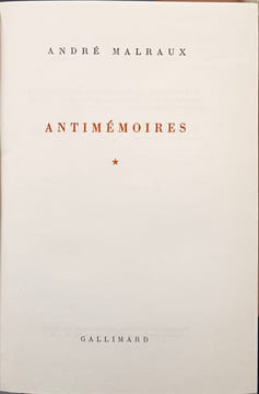 Antimémoires Tome 1 - numéroté. André Malraux