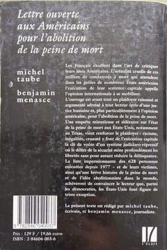 Lettre Ouverte Aux Americains Pour L'Abolition De La Peine De Mort. Taube Michel Menasce Benjamin