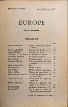 Europe Brecht N°133-134. Collectif